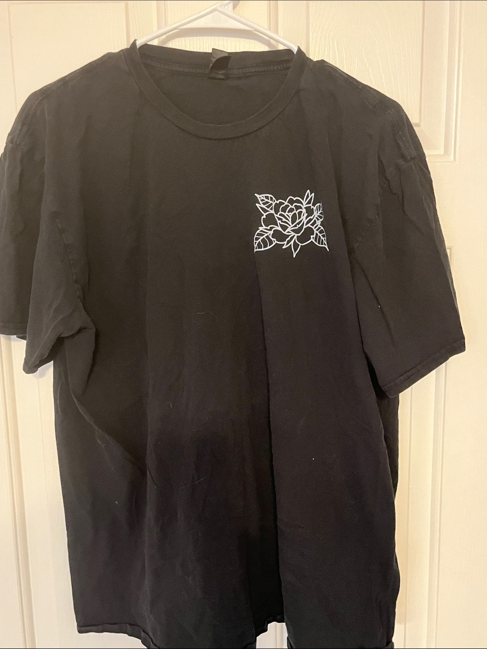 Gildan Black Short Sleeve Tee with White Floral Chest Print